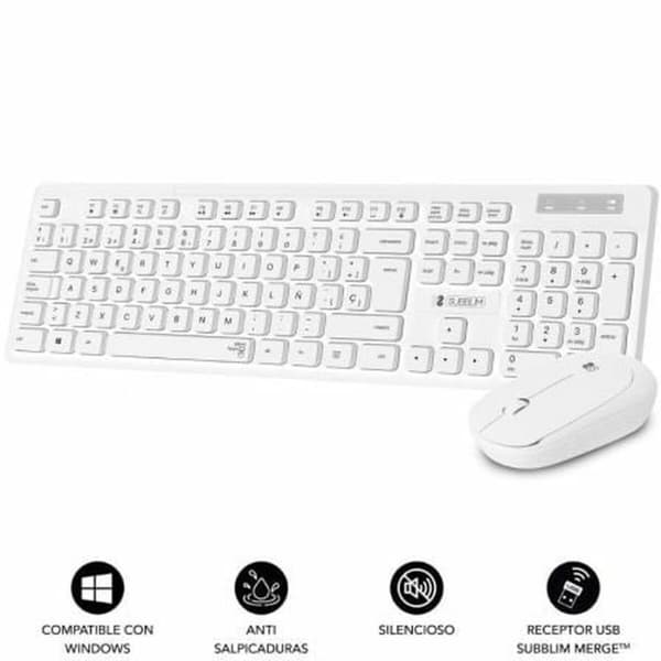 Tastatur og trådløs mus Subblim SUBKBC-CSSW11 Hvid Spansk qwerty