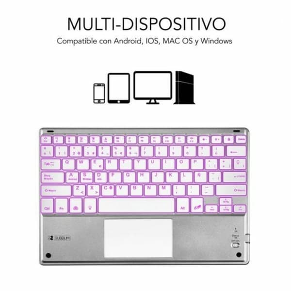 Bluetooth-näppäimistö ja tabletin tuki Subblim SUB-KBT-SMBT50 Hopeinen Espanjalainen Qwerty QWERTY
