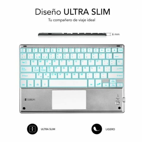 Bluetooth-näppäimistö ja tabletin tuki Subblim SUB-KBT-SMBT50 Hopeinen Espanjalainen Qwerty QWERTY