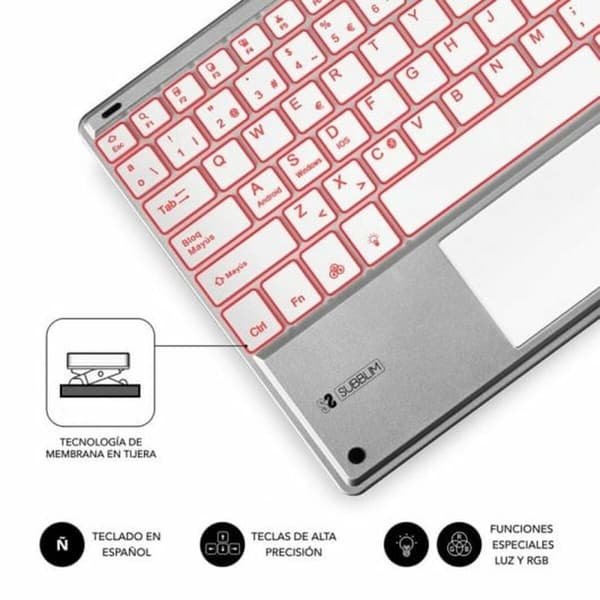 Bluetooth-näppäimistö ja tabletin tuki Subblim SUB-KBT-SMBT50 Hopeinen Espanjalainen Qwerty QWERTY
