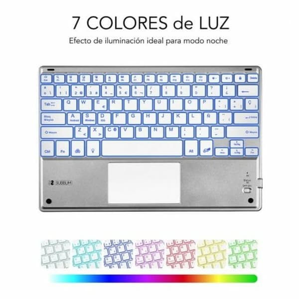 Bluetooth-näppäimistö ja tabletin tuki Subblim SUB-KBT-SMBT50 Hopeinen Espanjalainen Qwerty QWERTY