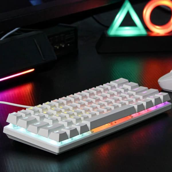 61 Beröringar - QWERTY - Spel Tangentbord - Mekaniskt Tangentbord - Brun Kontakt - 17 RGB Belysnings effekter, Anti-Ghosting, Vit