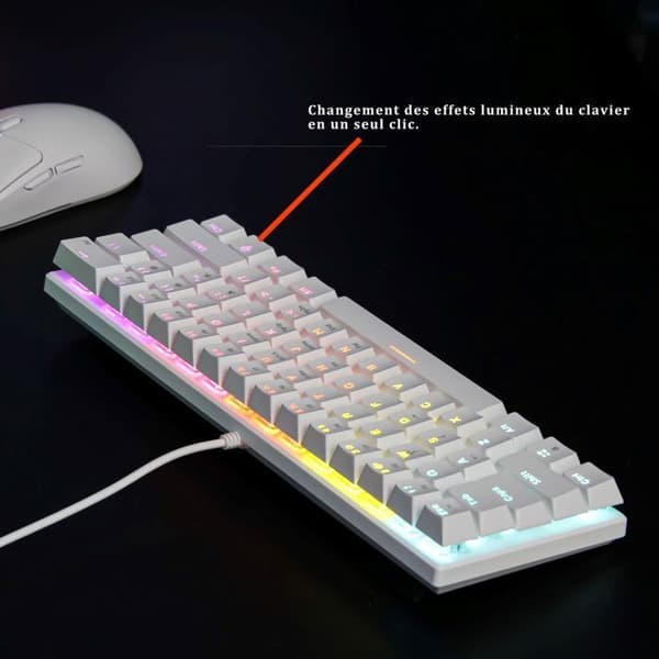 61 Beröringar - QWERTY - Spel Tangentbord - Mekaniskt Tangentbord - Brun Kontakt - 17 RGB Belysnings effekter, Anti-Ghosting, Vit