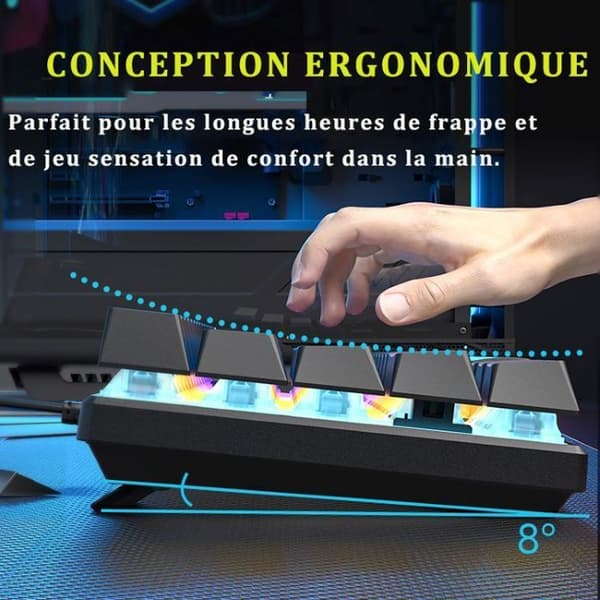 61 Beröringar - QWERTY - Spel Tangentbord - Mekaniskt Tangentbord - Brun Kontakt - 17 RGB Belysnings effekter, Anti-Ghosting, Vit