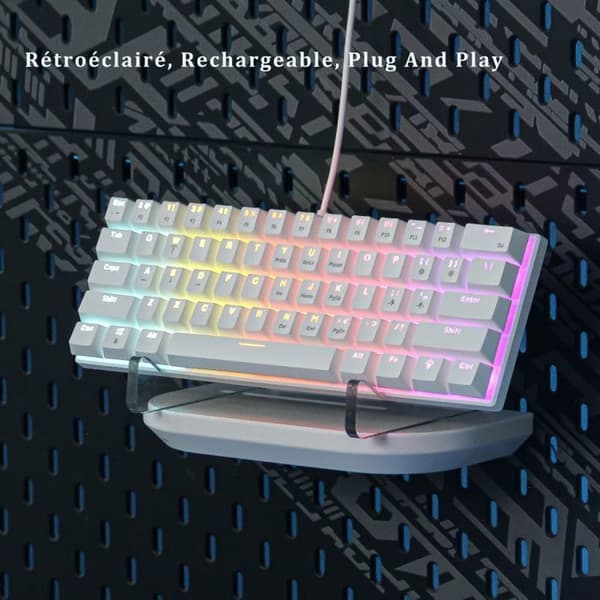 61 Beröringar - QWERTY - Spel Tangentbord - Mekaniskt Tangentbord - Brun Kontakt - 17 RGB Belysnings effekter, Anti-Ghosting, Vit