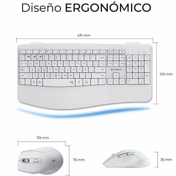 Tastatur og mus Subblim SUBKBC-DCOPW1 Hvid