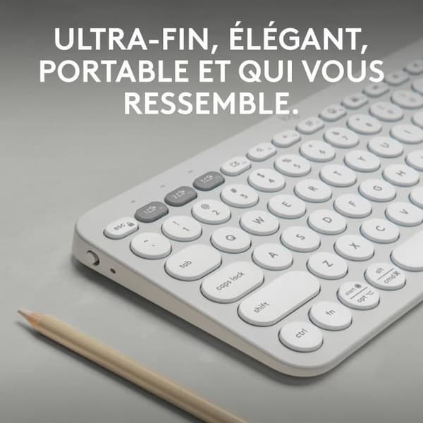 Tangentbord - Trådlöst - Logitech - Pebble Keys 2 K380s - Lättbyteknapp - Vit