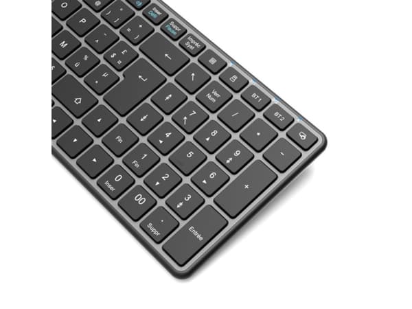 Port Designs 911002FR, Kabel & Trådlös, Trådlös RF + Bluetooth, AZERTY, Svart, Grå