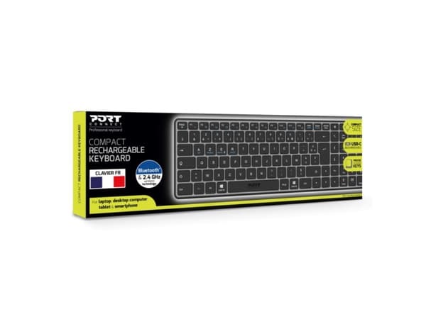 Port Designs 911002FR, Kabel & Trådlös, Trådlös RF + Bluetooth, AZERTY, Svart, Grå