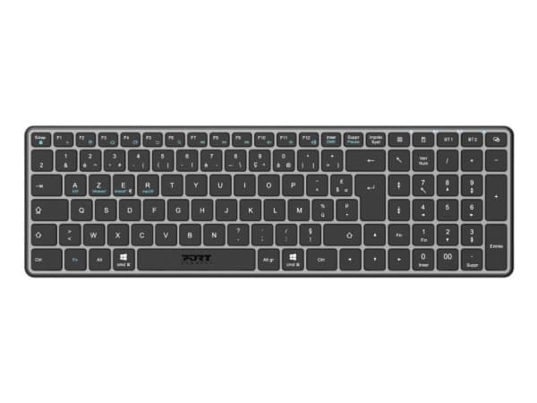 Port Designs 911002FR, Kabel & Trådlös, Trådlös RF + Bluetooth, AZERTY, Svart, Grå Svart, Grå