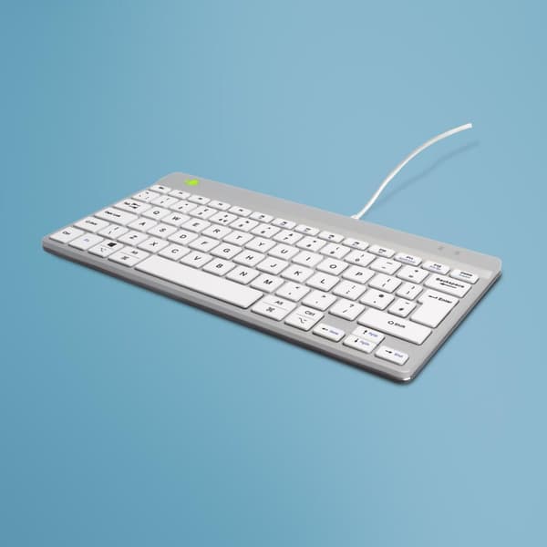 R-Go Tools, kompakti ergonominen QWERTY-näppäimistö (UK), langallinen, valkoinen, RGOCOUKWDWH Valkoinen