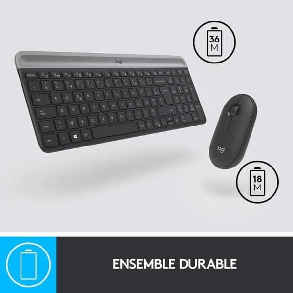 Tangentbords- och musset - Trådlöst - Logitech - MK470 Slim - Tyst - AZERTY - Svart