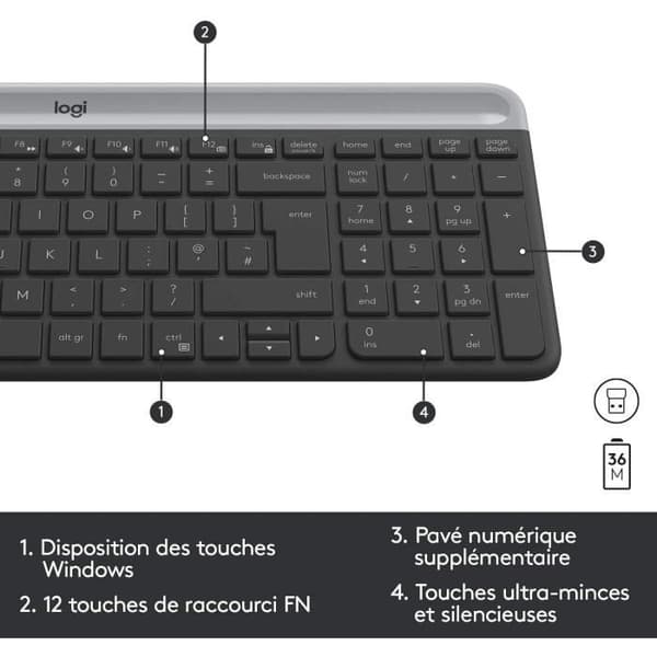 Tangentbords- och musset - Trådlöst - Logitech - MK470 Slim - Tyst - AZERTY - Svart