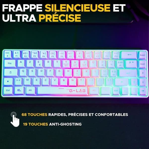 Speltangentbord - Membran - The G-Lab - KEYZ HYDROGEN WL - Rainbow-bakgrundsbelysning - Trådlöst - Halvmekaniskt - Azerty - Vitt