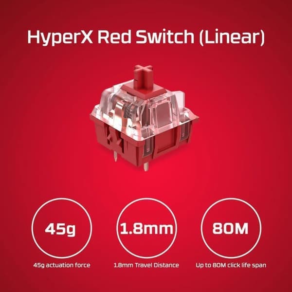 HyperX Alloy Origins 60 Mekaniskt Gamingtangentbord (60 %, Red-linear switches, Nordisk)