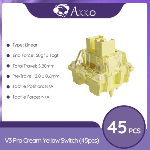 Akko V3 Cream Yellow Pro -kytkin, 50gf käyttövoima, 3,3 mm kokonaismatka,Kermankeltainen Lineaarinen