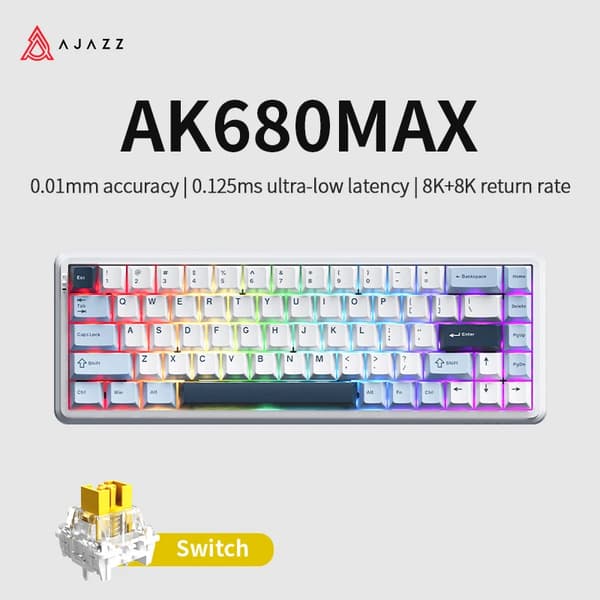 Mekanisk Tastatur, 2.4Ghz Trådløs, 68 Taster, Hot Swap Kontakter,LILLA