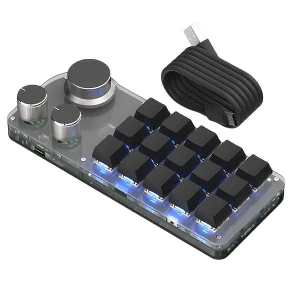 Makrotangentbord, 15 Programmerbara Tangenter, Anpassningsbar RGB-bakgrundsbelysning,Svart