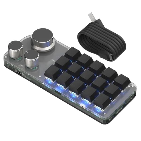 Makrotangentbord, 15 Programmerbara Tangenter, Anpassningsbar RGB-bakgrundsbelysning,Svart