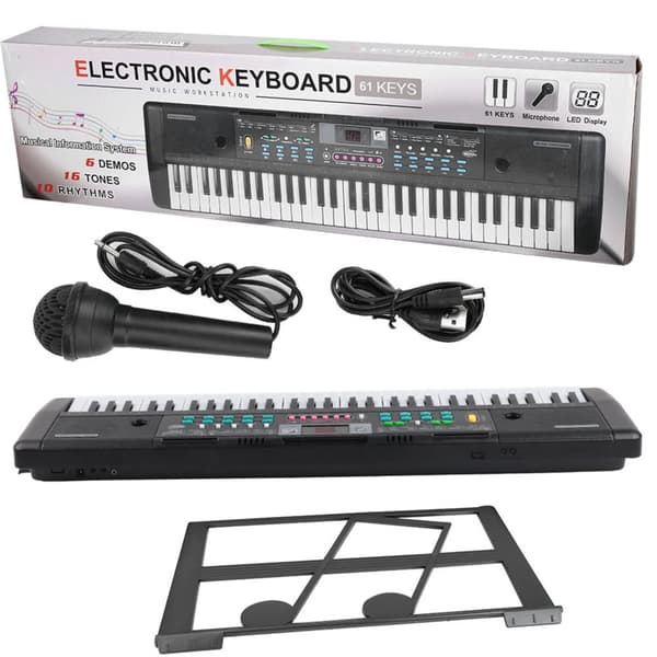 Elektronisk Keyboard, 61 Taster, Indbygget Mikrofon,sort