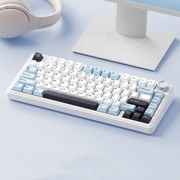 Mechanisk Spelkeyboard, Dubbelfärgad PBT-tangentkappa, 16 Miljoner RGB-bakgrundsbelysning, 80-tangenters layout,Blå halvmånebrytare