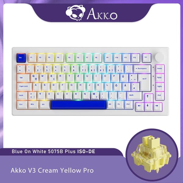 Mechanisk Spelkeyboard, RGB-bakgrundsbelyst, Hot-Swappable,V3 Pro Grädde Gul