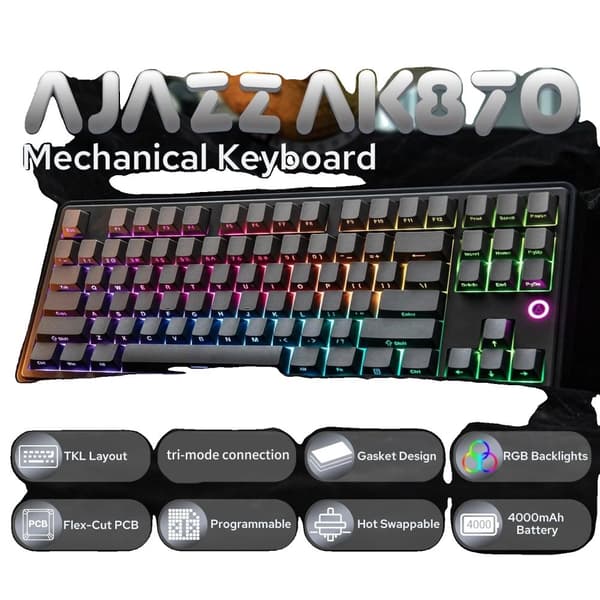 Mekaniskt tangentbord, 87 tangenter, Bluetooth trådlöst, hot-swappable switchar,grizzly