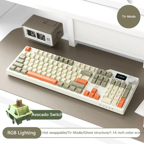 Mekaniskt tangentbord, hot-swappable brytare, 104 tangents layout, USB- och Bluetooth-anslutning,Beige och Orange