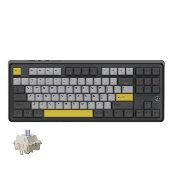 Mechanisk tangentbord, Bluetooth trådlös, 87 tangenter, standardlayout,Svart grå gul
