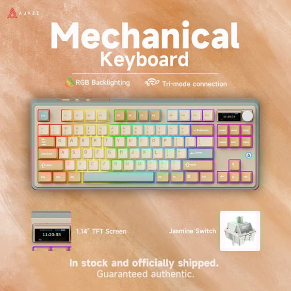 Mekaniskt tangentbord, 87 tangenter, tri-lägesanslutning, RGB-bakgrundsbelysning,Gul vit grön