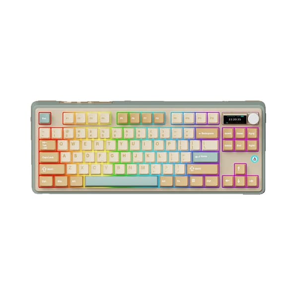 Mekaniskt tangentbord, 87 tangenter, tri-lägesanslutning, RGB-bakgrundsbelysning,Gul vit grön