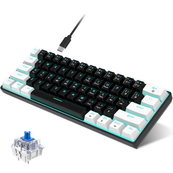 RGB Mekaniskt Tangentbord, 61 Tangenter, Blå Switch, Isblå Bakgrundsbelysning,Svart och vit