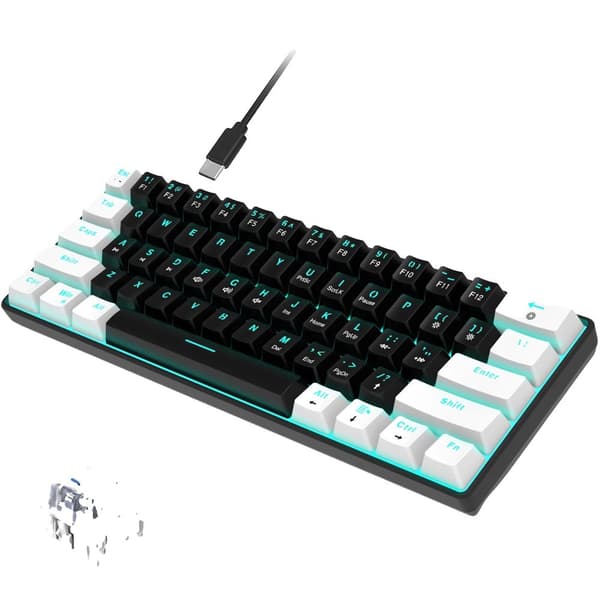 RGB Mekaniskt Tangentbord, 61 Tangenter, Blå Switch, Isblå Bakgrundsbelysning,Svart och vit