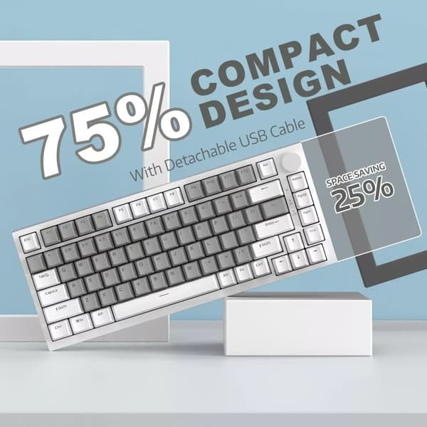 Mechanisk Tastatur, 83 taster, Kablet, Monokrom Baggrundsbelysning,grå hvid