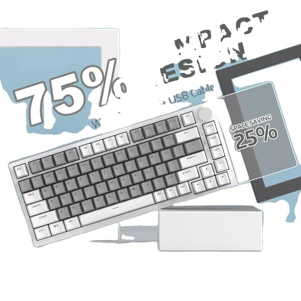 Mechanisk Tastatur, 83 taster, Kablet, Monokrom Baggrundsbelysning,grå hvid