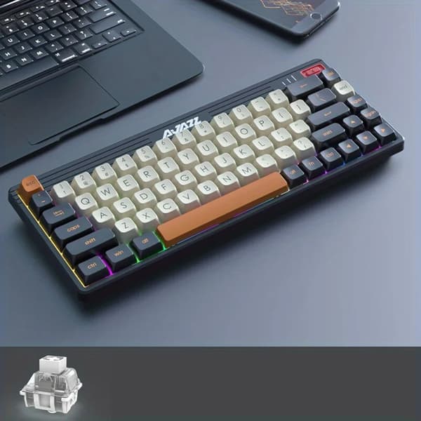 Gaming Mekaniskt Tangentbord, Bluetooth Trådlöst, 68 Tangenter, Hot Swappable,Vit Switch Svart