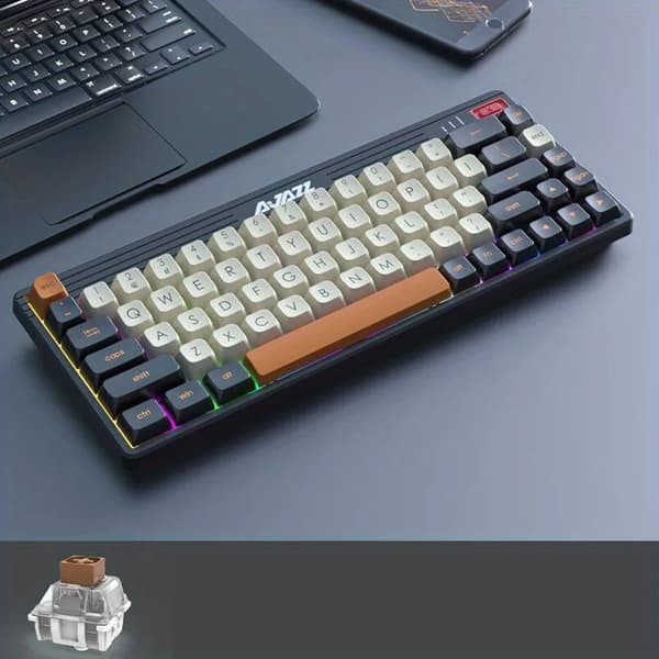 Gaming Mekaniskt Tangentbord, Bluetooth Trådlöst, 68 Tangenter, Hot Swappable,Te Växel Svart
