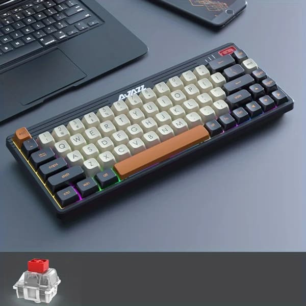 Gaming Mekaniskt Tangentbord, Bluetooth Trådlöst, 68 Tangenter, Hot Swappable,Röd Switch Svart