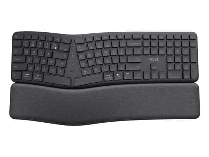 Trust Keyra, Fullstor (100 %), Trådlös, Trådlös RF + Bluetooth, Membrantangentbrytare, QWERTY, Svart