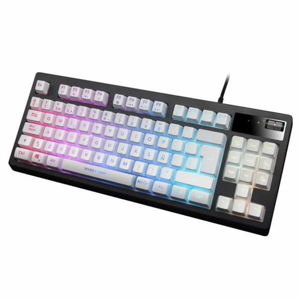 TKL Gaming Tangentbord - Mars Gaming - MKAX Vit - H-Mech - Gel handledsstöd - RGB-kontroll