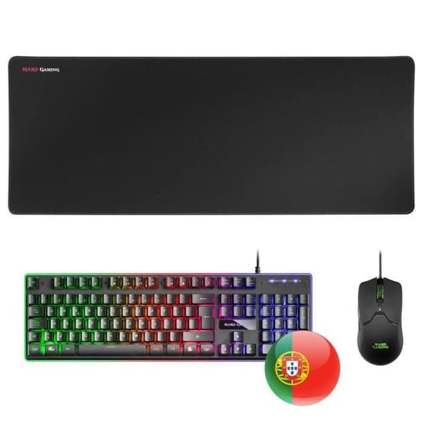 Mars Gaming MCPXBPT Svart - Ultralätt tangentbord + muskombination + XXL musmatta - portugisisk Svart