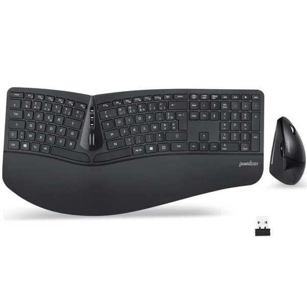 Perixx PERIDUO-505, Ergonomic Combo, USB trådlöst tangentbord och mus för Windows - Vertikal mus med lutande rullhjul