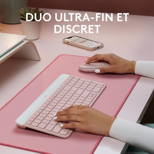 Tangentbordsmusset - Trådlös - Logitech - MK470 Slim - Tyst - AZERTY - Rosa