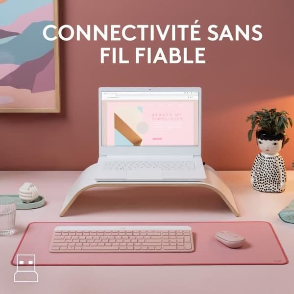 Tangentbordsmusset - Trådlös - Logitech - MK470 Slim - Tyst - AZERTY - Rosa