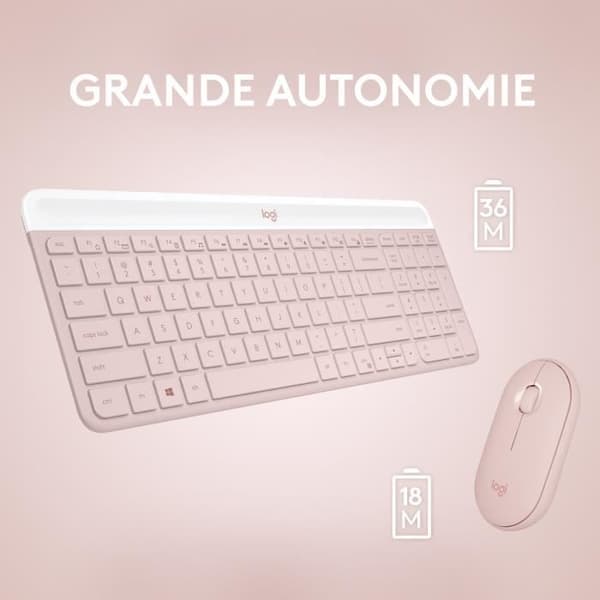 Tangentbordsmusset - Trådlös - Logitech - MK470 Slim - Tyst - AZERTY - Rosa