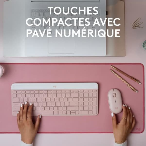 Tangentbordsmusset - Trådlös - Logitech - MK470 Slim - Tyst - AZERTY - Rosa
