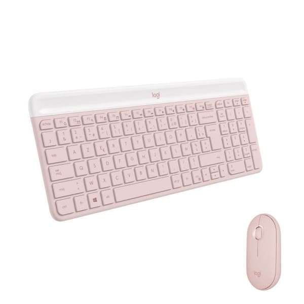 Tangentbordsmusset - Trådlös - Logitech - MK470 Slim - Tyst - AZERTY - Rosa Rosa