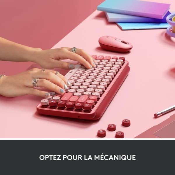 Tangentbord - Trådlöst - Logitech - Pop Keys - Mekanisk - Emoji Key - Rosa