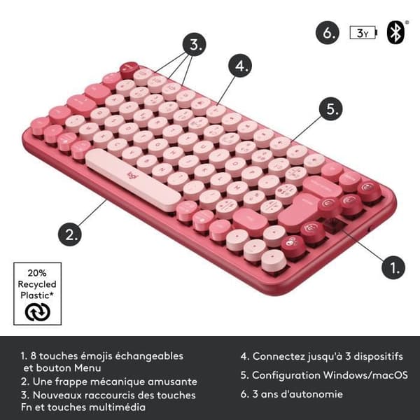 Tangentbord - Trådlöst - Logitech - Pop Keys - Mekanisk - Emoji Key - Rosa
