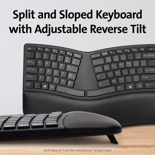 Kensington Pro Fit Ergo Wireless Keyboard - Trådlöst - 2,4 GHz, Bluetooth 4.2 - Franska - Svart